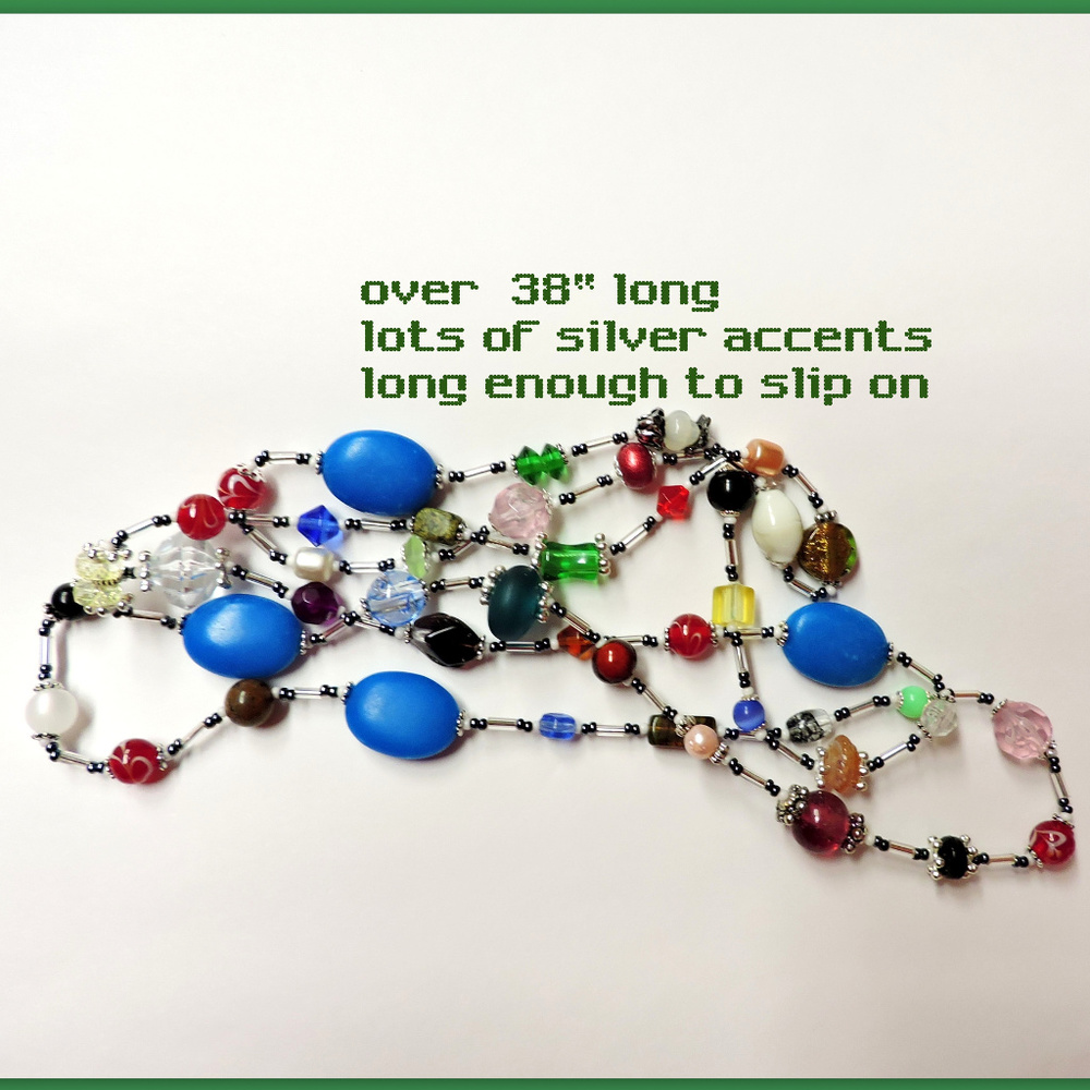 HandCrafted Long Necklace .. Bead Soup Jewelry 40"